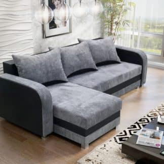 Rohová sedačka LUTON 6, šedý manšestr/černá ekokůže