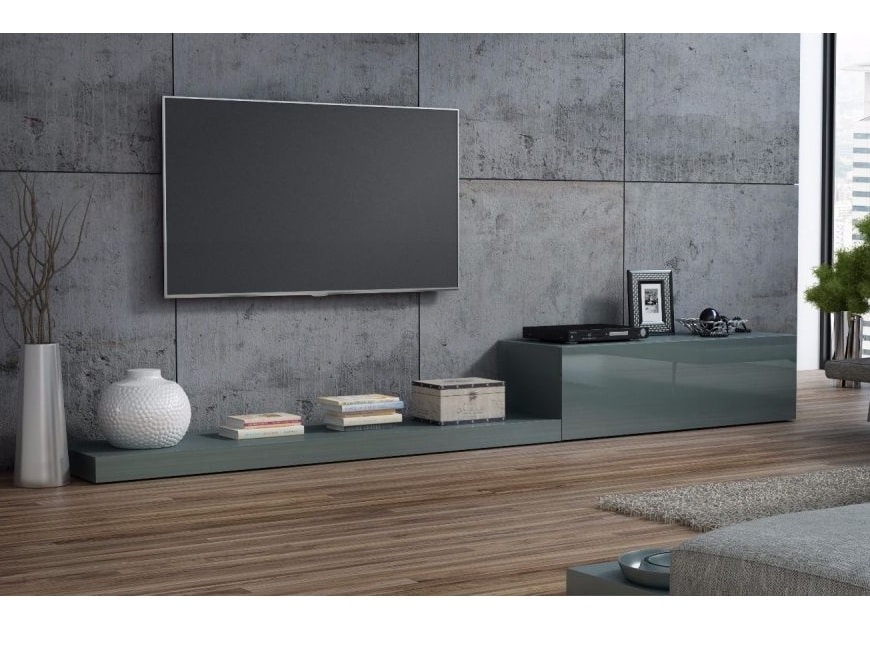 LIFE, televizní stolek RTV, šedá/šedý lesk