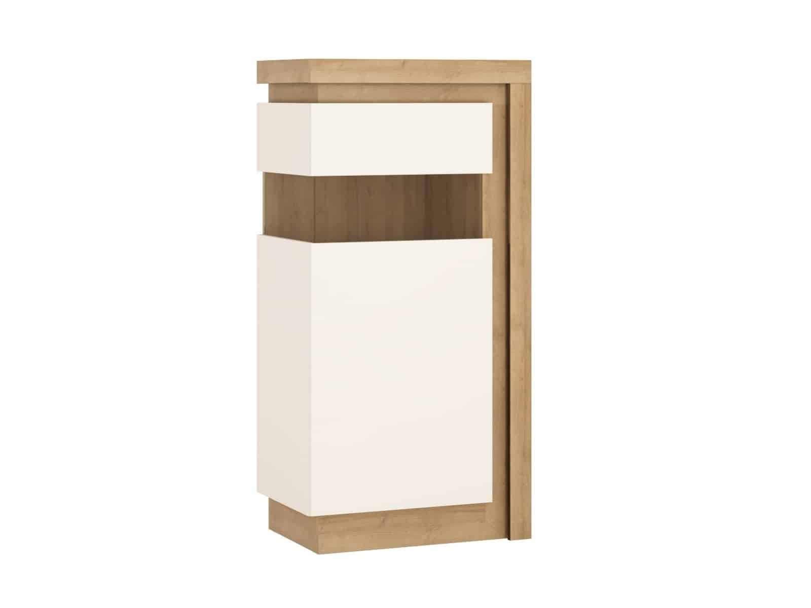 LYON LYOV02L vitrína nízká 1D levá, dub riviera/bílý lesk