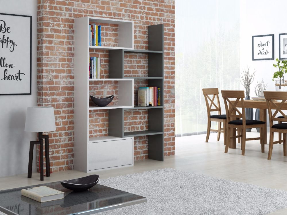 Regál PACO, bílý/šedý