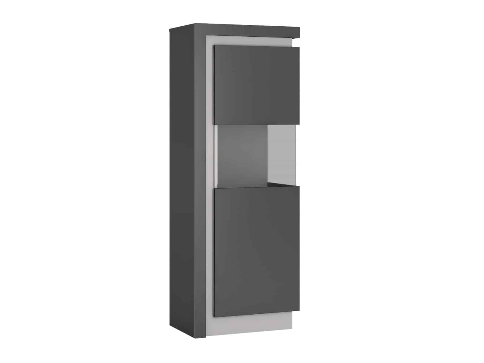 LYON LYOV01P vitrína vysoká 1D pravá, šedé platinum/šedý lesk