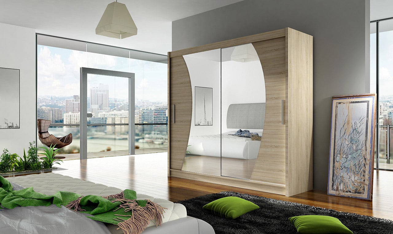 Šatní skříň BEGA IX, dub sonoma/zrcadlo