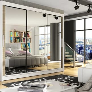 Šatní skříň ASTON III, bílý mat/dub sonoma/zrcadlo