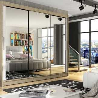 Šatní skříň ASTON III, dub sonoma/bílý mat/zrcadlo