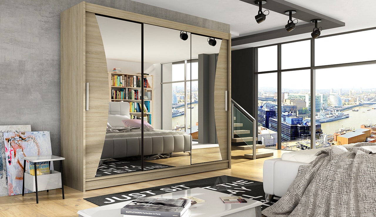 Šatní skříň ASTON IV, dub sonoma/zrcadlo