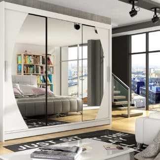 Šatní skříň ASTON V, bílý mat/zrcadlo