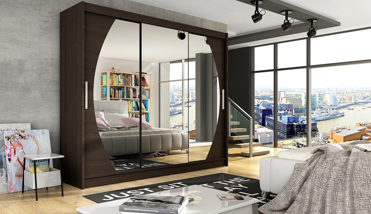 Šatní skříň ASTON V, choco/zrcadlo