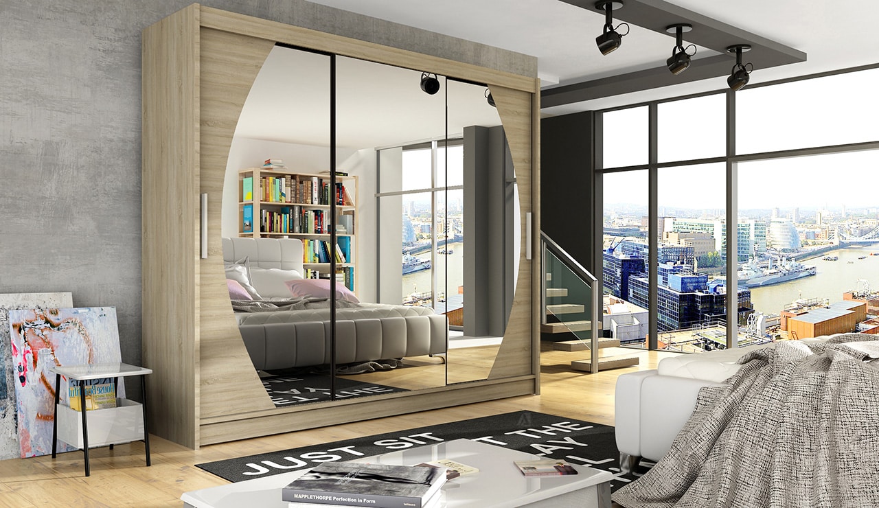 Šatní skříň ASTON V, dub sonoma/zrcadlo