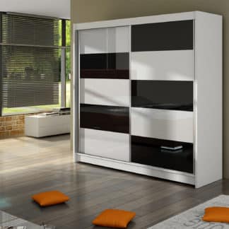 Šatní skříň FALCO II, bílý mat/bílé sklo+černé sklo