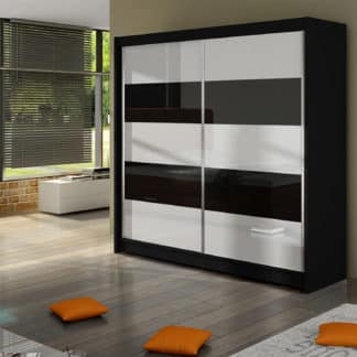 Šatní skříň FALCO III, černý mat/bílé sklo+černé sklo