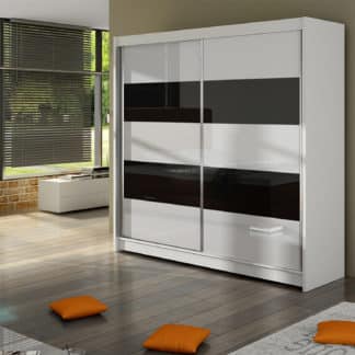 Šatní skříň FALCO IV, bílý mat/bílé sklo+černé sklo