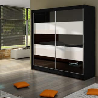 Šatní skříň FALCO IV, černý mat/bílé sklo+černé sklo