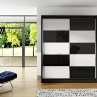 Šatní skříň VITO II, černý mat/bílé sklo+černé sklo