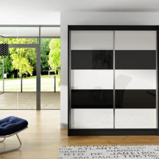 Šatní skříň VITO III, černý mat/bílé sklo+černé sklo