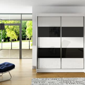 Šatní skříň VITO IV, bílý mat/bílé sklo+černé sklo