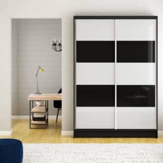 Šatní skříň MONTANA III, černý mat/bílé sklo+černé sklo