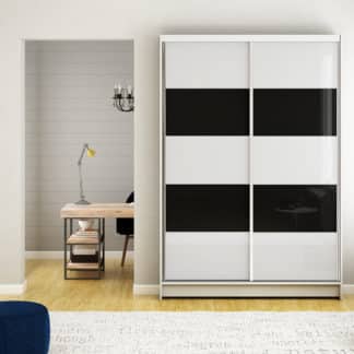 Šatní skříň MONTANA IV, bílý mat/bílé sklo+černé sklo