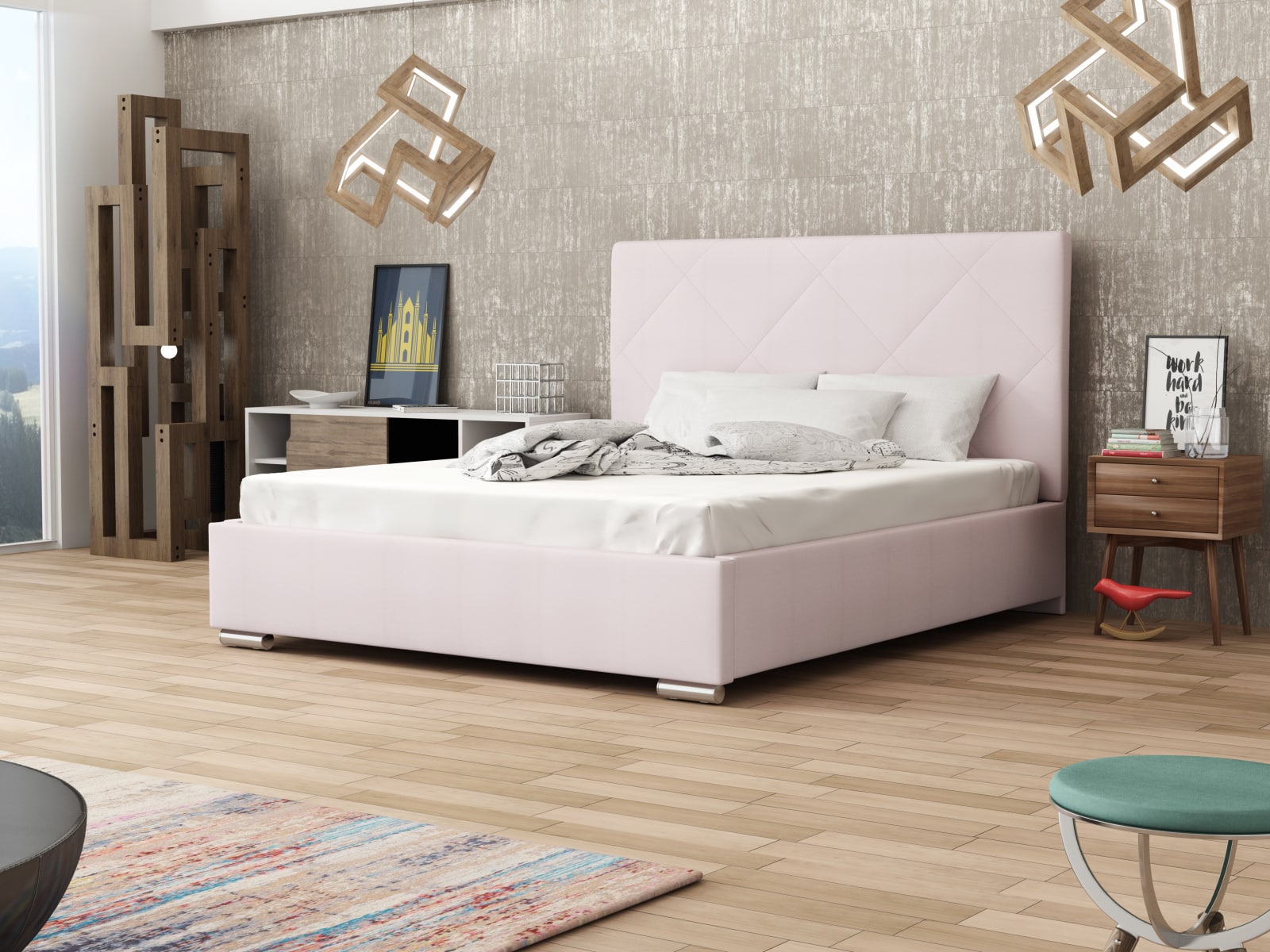 Čalouněná postel SOFIE 5 180x200 cm, růžová látka