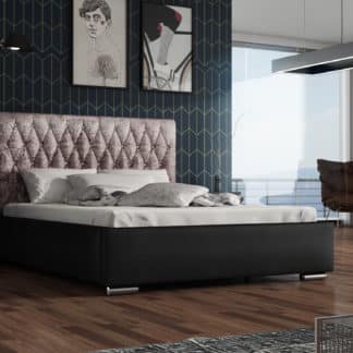 Čalouněná postel TOKIO 140x200 cm, lanýžová látka/černá ekokůže