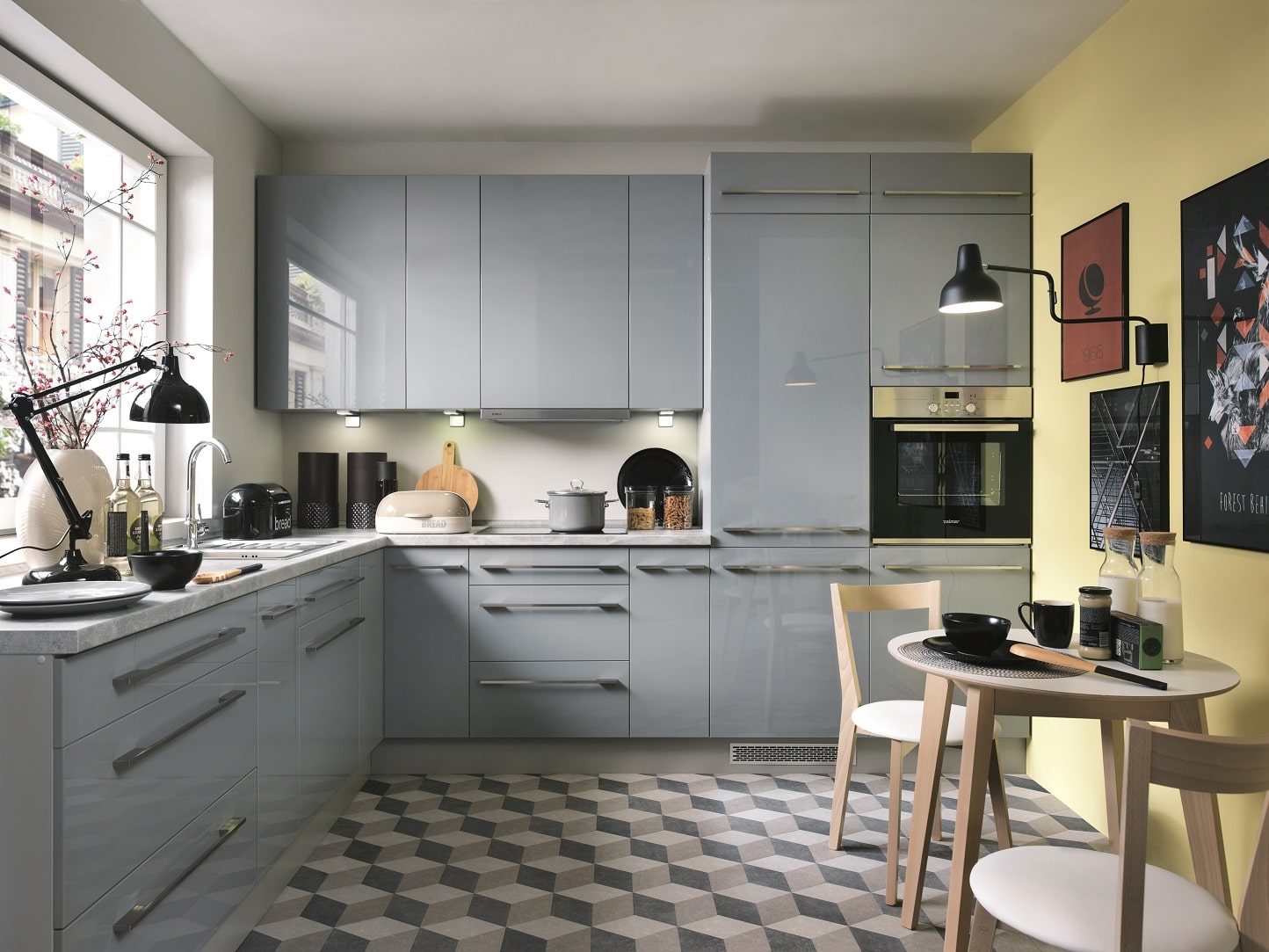 Rohová kuchyně TOP LINE 250x300/300 cm, šedý lesk