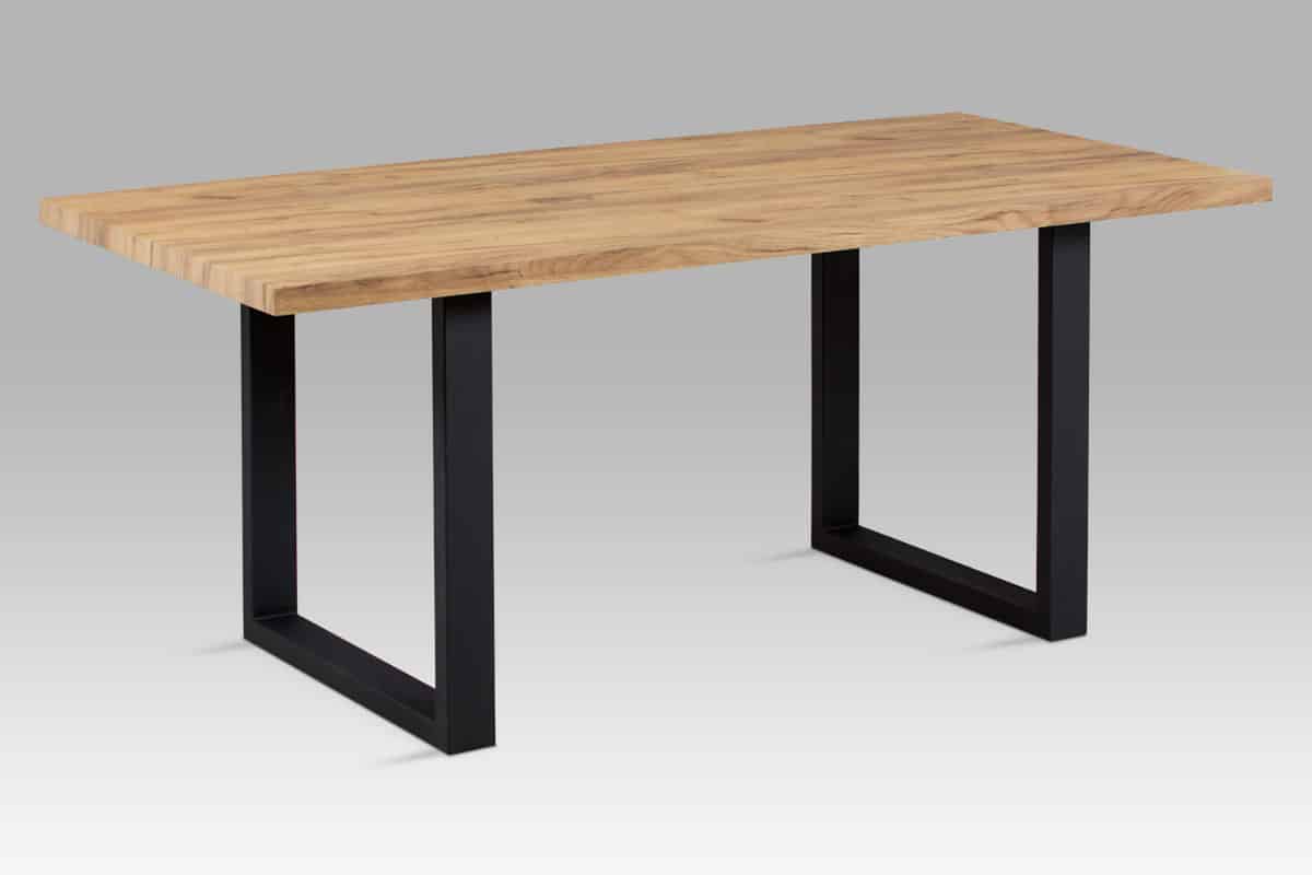 Jídelní stůl 180x90 cm HT-660 OAK, dekor dub / černý kov