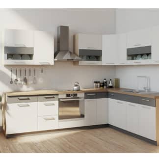 Rohová kuchyně MODENA 285x210, bílý lesk/grafit mat