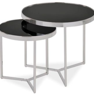 Konferenční stolky DELIA II - 2 kusy, kov/černé sklo