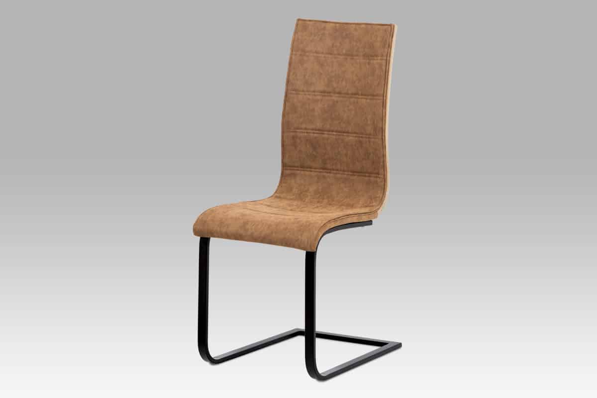 Jídelní židle WE-5023 BR3, látka hnědá/MDF San Remo/kov matná černá
