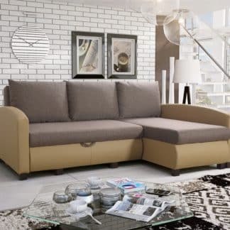 Rohová sedačka PORTO 2 univerzální roh, hnědá látka/světle hnědá ekokůže