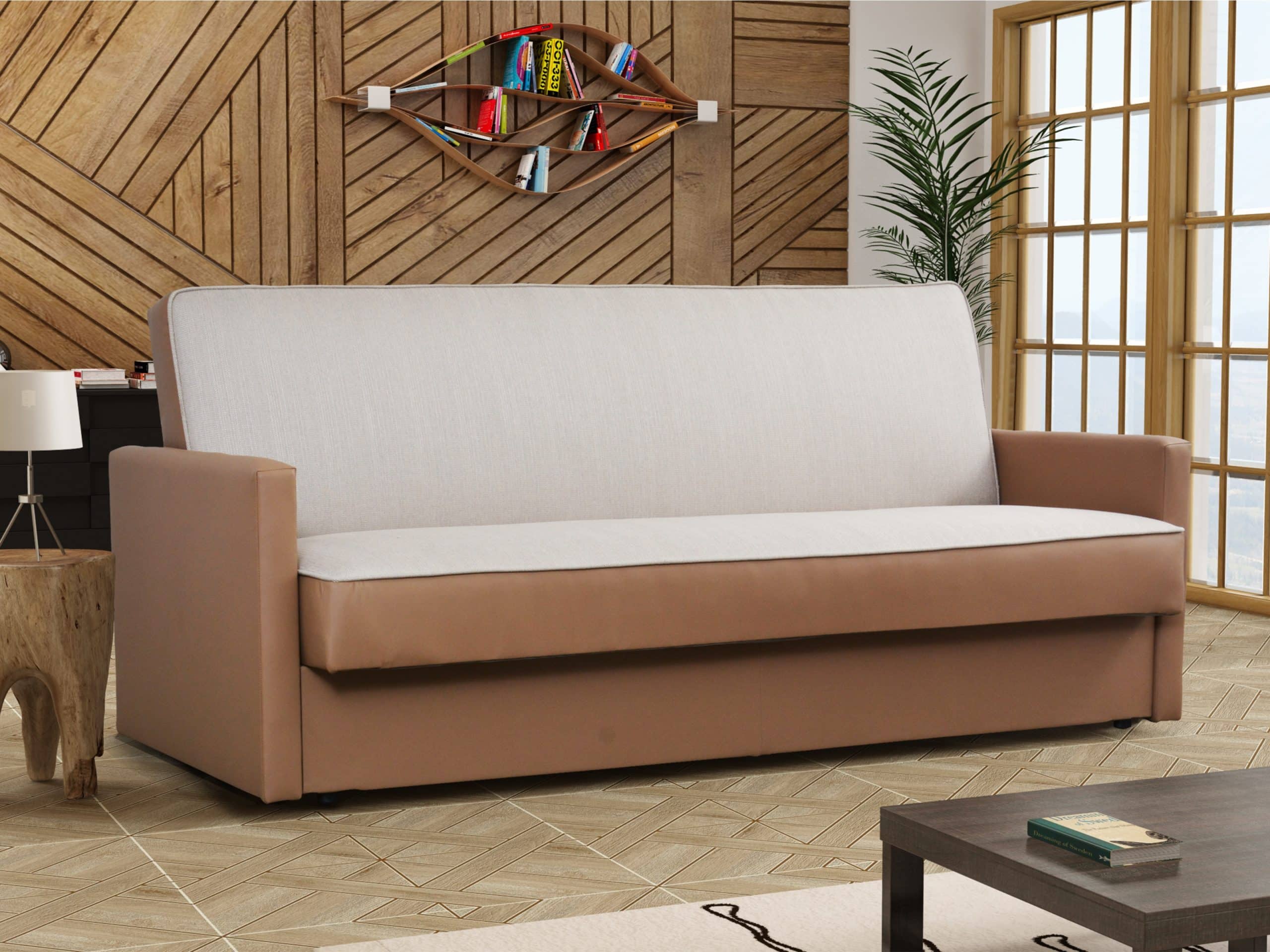 Pohovka FELIX 2, béžová látka/světle hnědá ekokůže