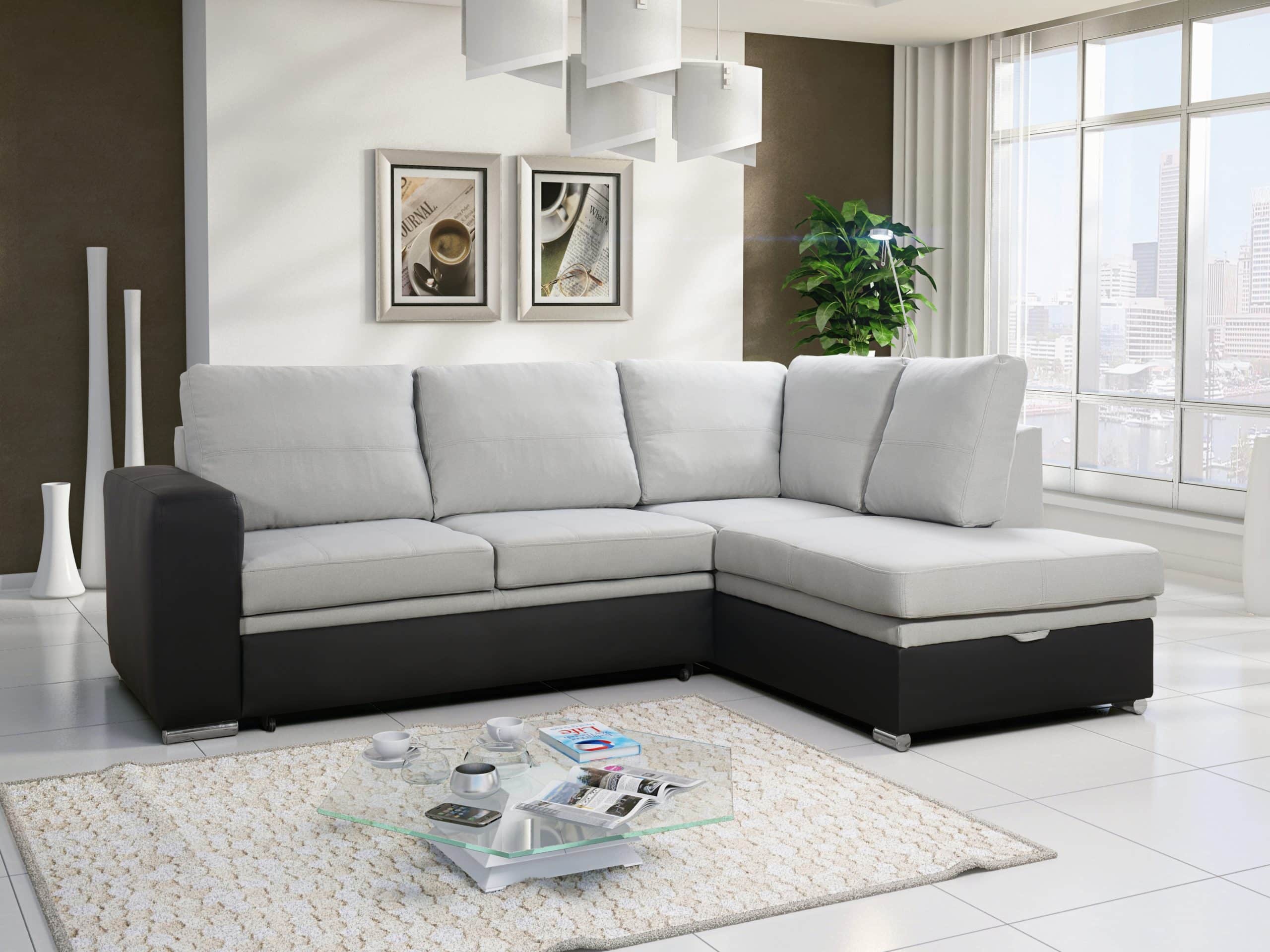 Rohová sedačka WESTPOINT 2 pravá, světle šedá látka/černá ekokůže