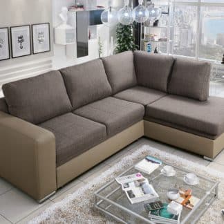 Rohová sedačka WESTPOINT 3 pravá, hnědošedá látka/tmavě béžová ekokůže