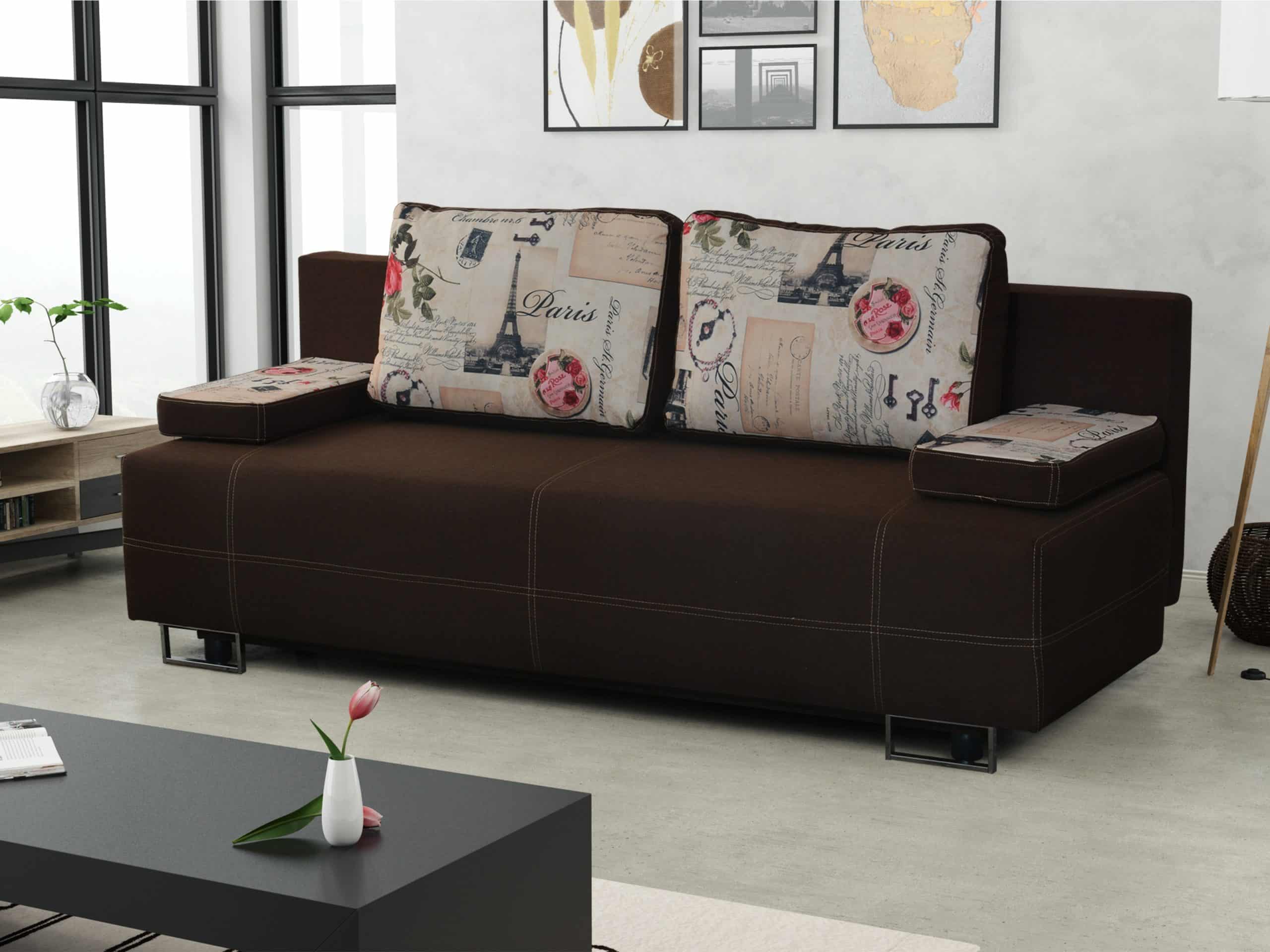 Pohovka ELIZA 5, hnědá látka/látka potisk Paříž