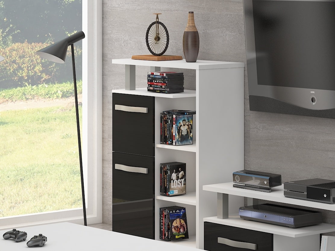 ANGEL regál vysoký 2D, bílá/černý lesk