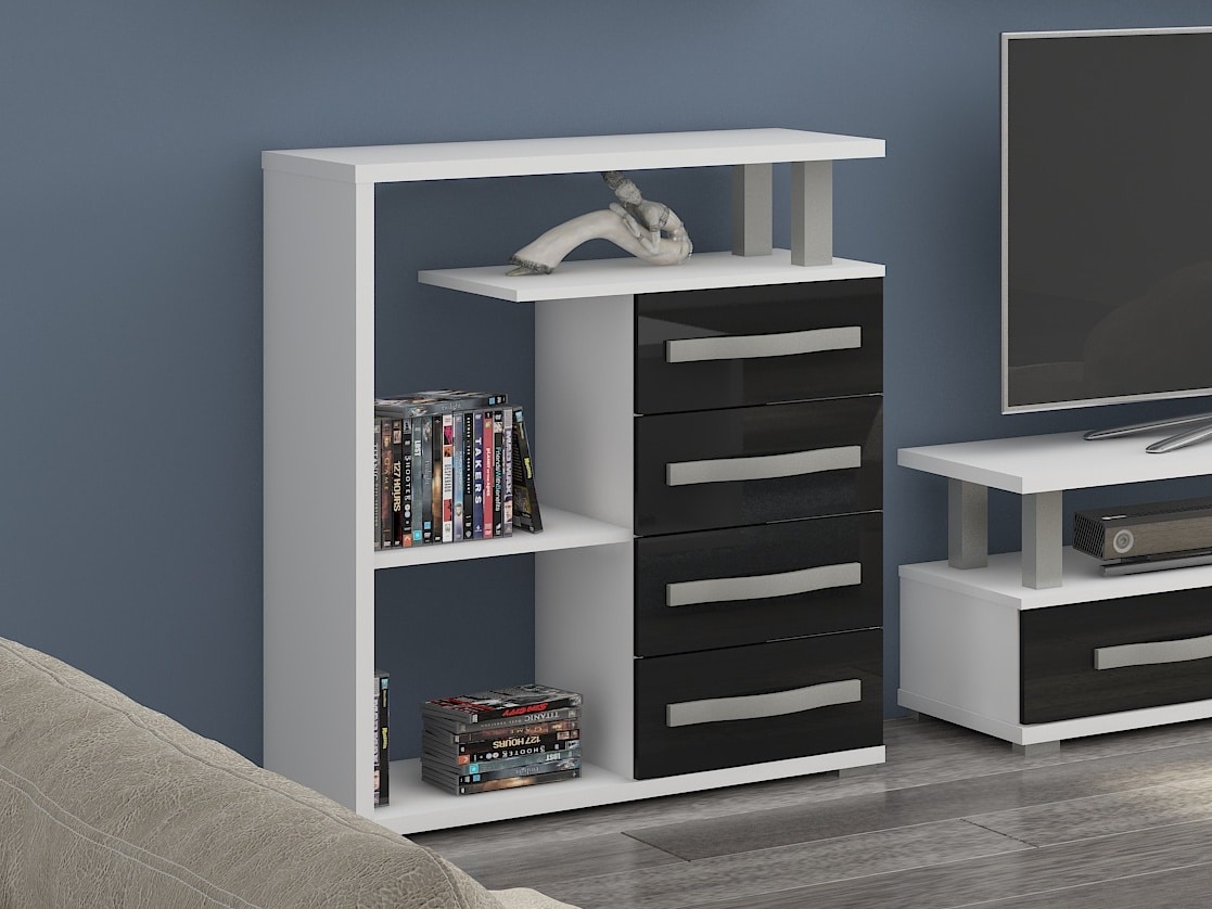 ANGEL regál nízký 4S, bílá/černý lesk