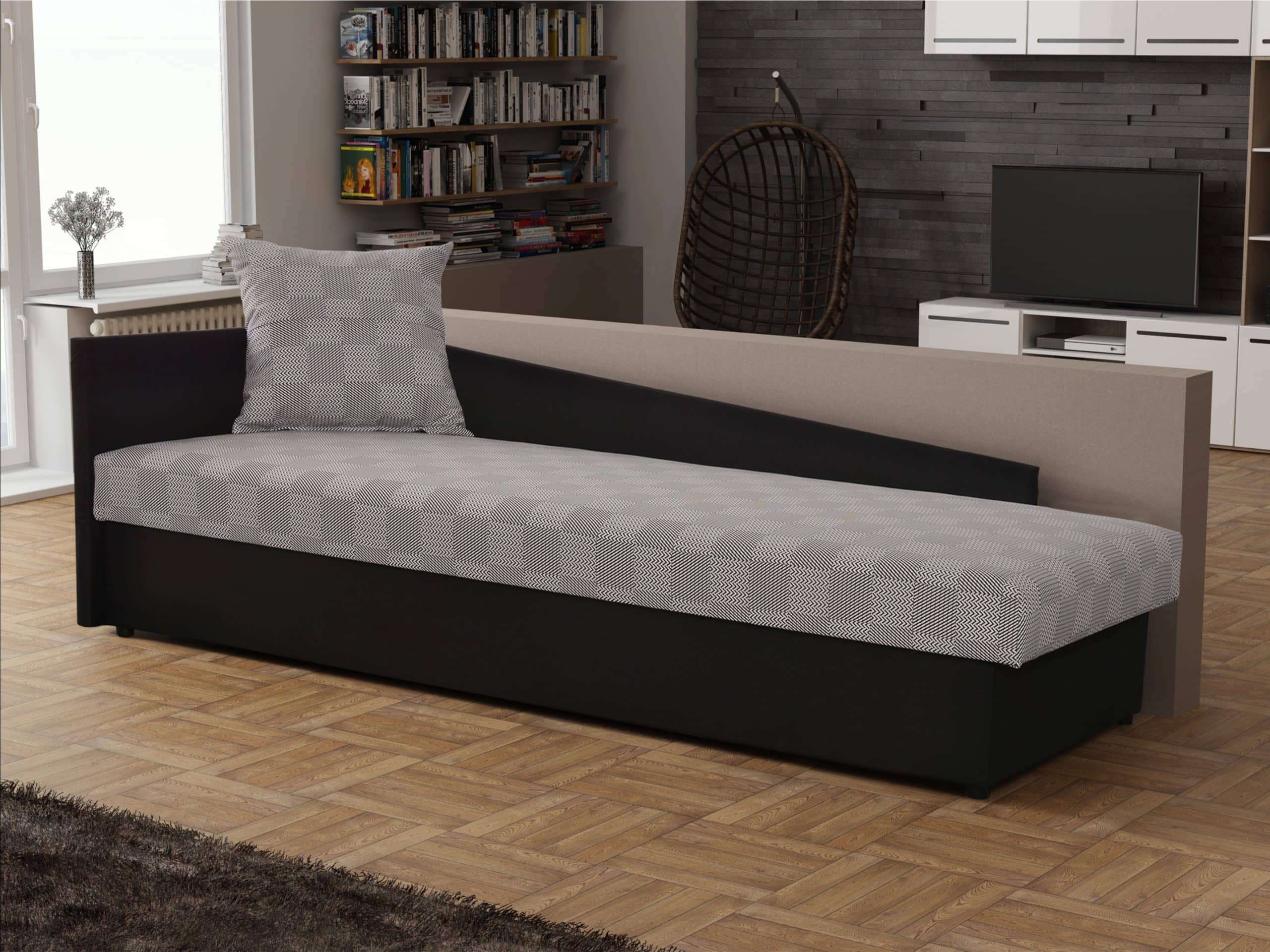 Pohovka JACEK 1 levá, látka s potiskem/černá látka