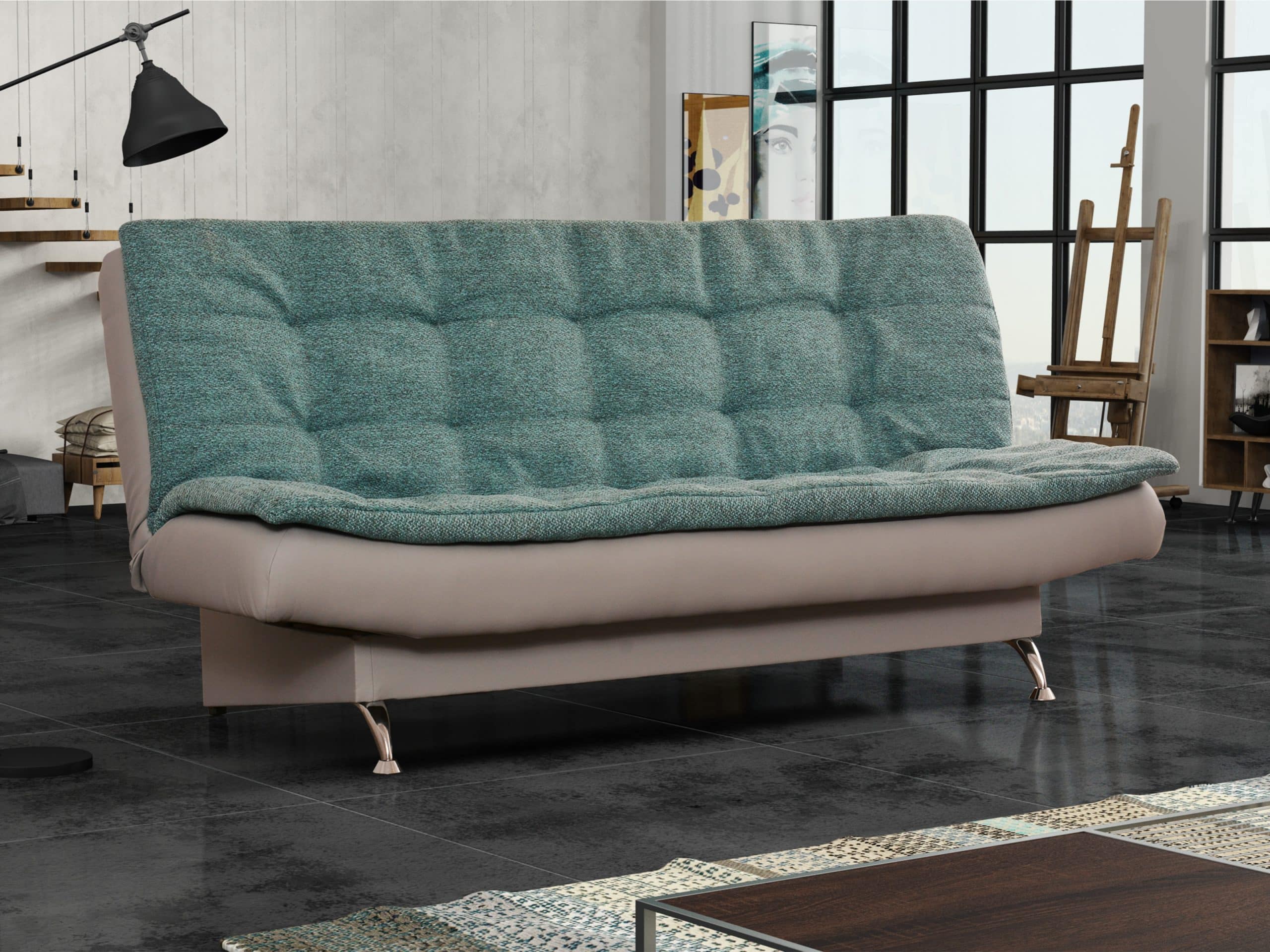 Pohovka ZENIT 2, tyrkysová látka/světle šedá ekokůže