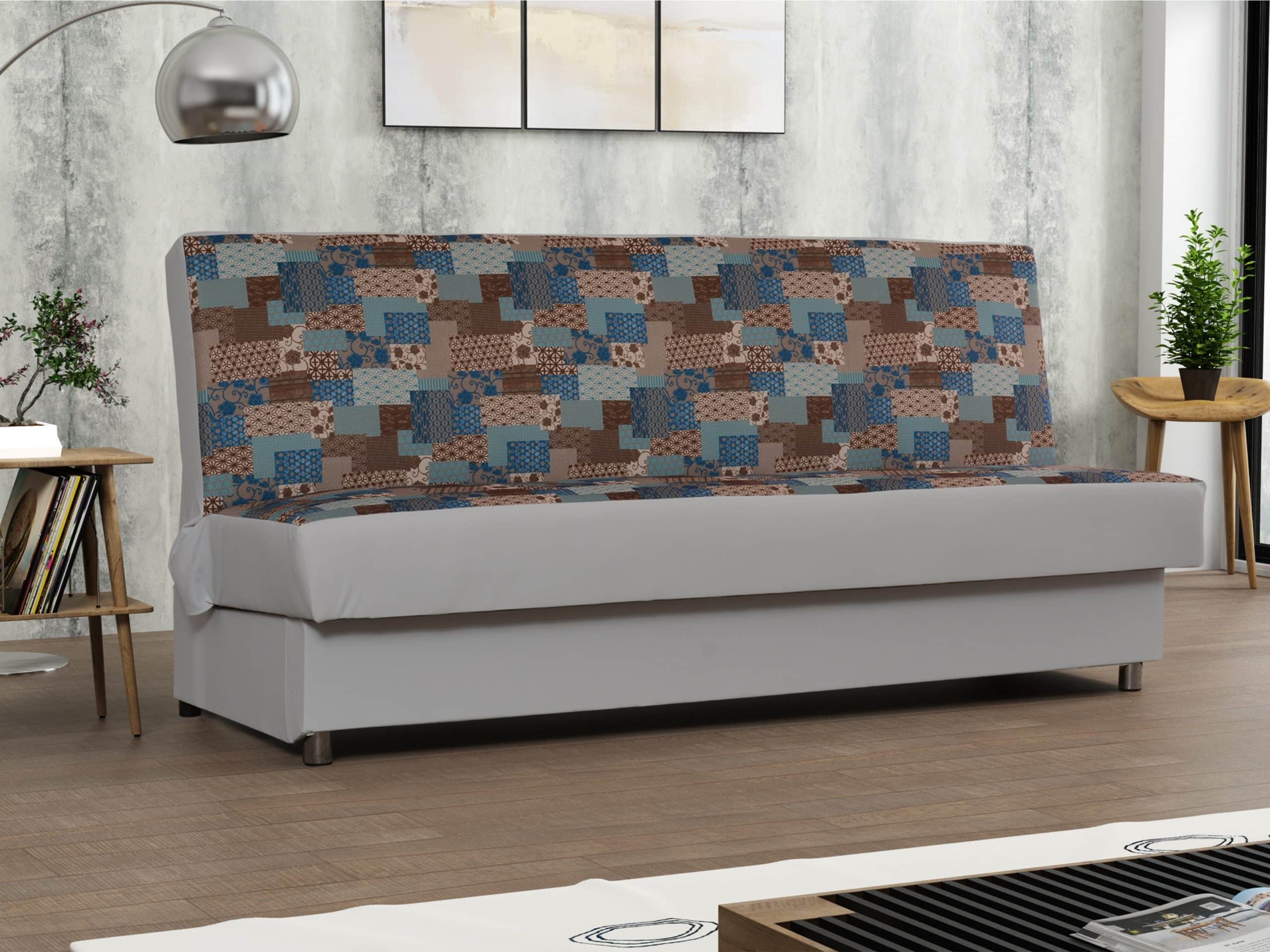 Pohovka SALSA 3, látka se vzorem/světle šedá ekokůže