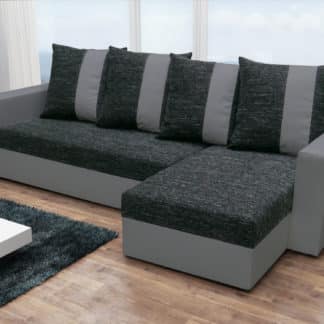 Rohová sedačka PRAGA, černá látka/šedá ekokůže