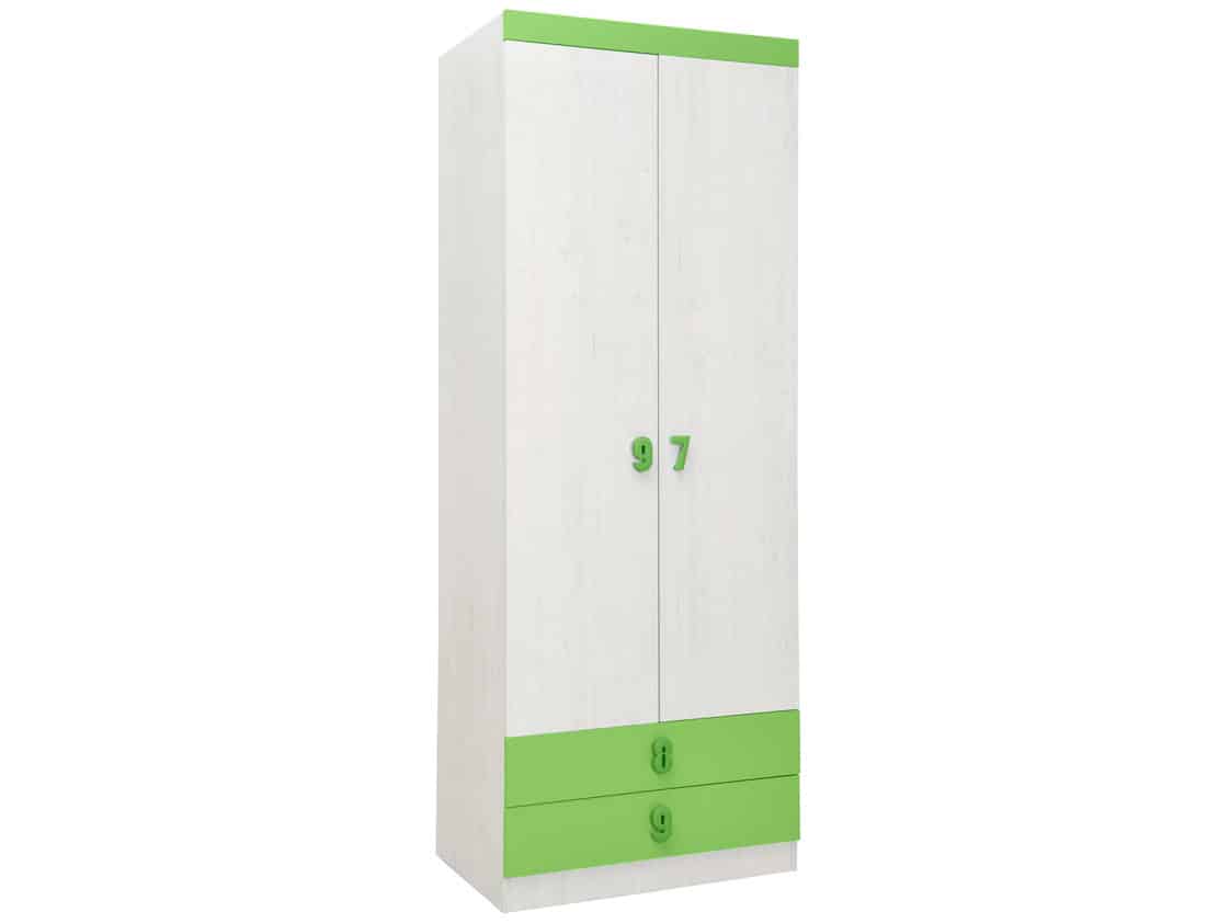 NUMERO SKŘÍŇ O2V2F, dub bílý / zelená