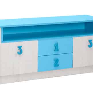 NUMERO TV KOMODA, dub bílý / modrá