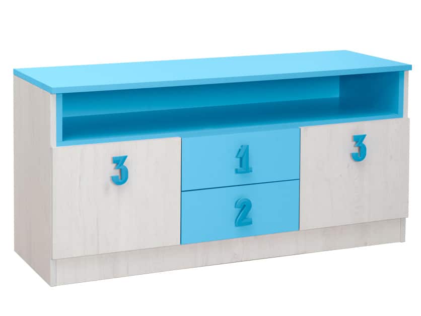 NUMERO TV KOMODA, dub bílý / modrá