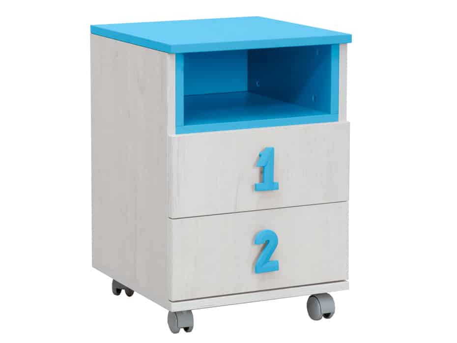 NUMERO komoda 2F NIKA, dub bílý / modrá