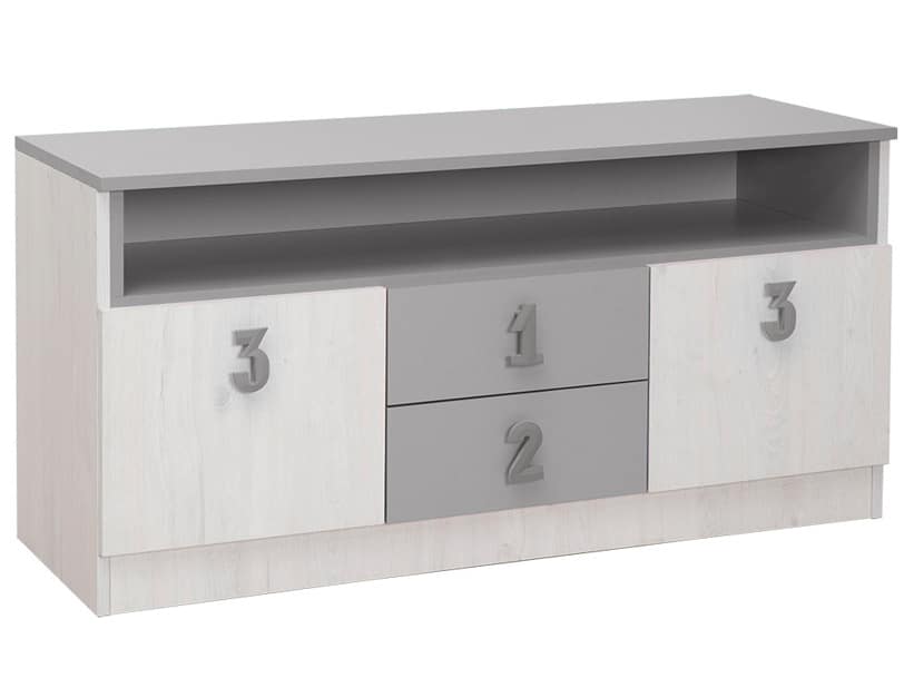 NUMERO TV KOMODA, dub bílý / moca