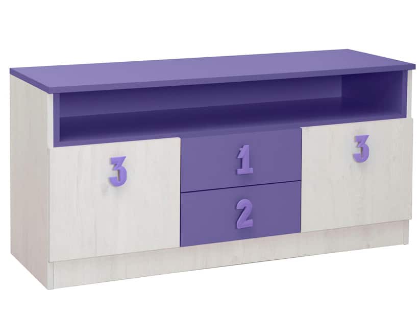 NUMERO TV KOMODA, dub bílý / fialová
