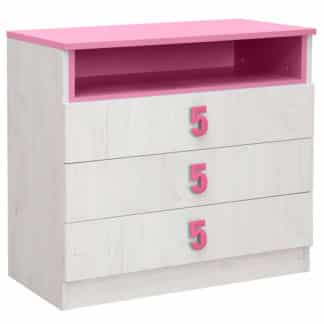 NUMERO komoda 3F, dub bílý / růžová