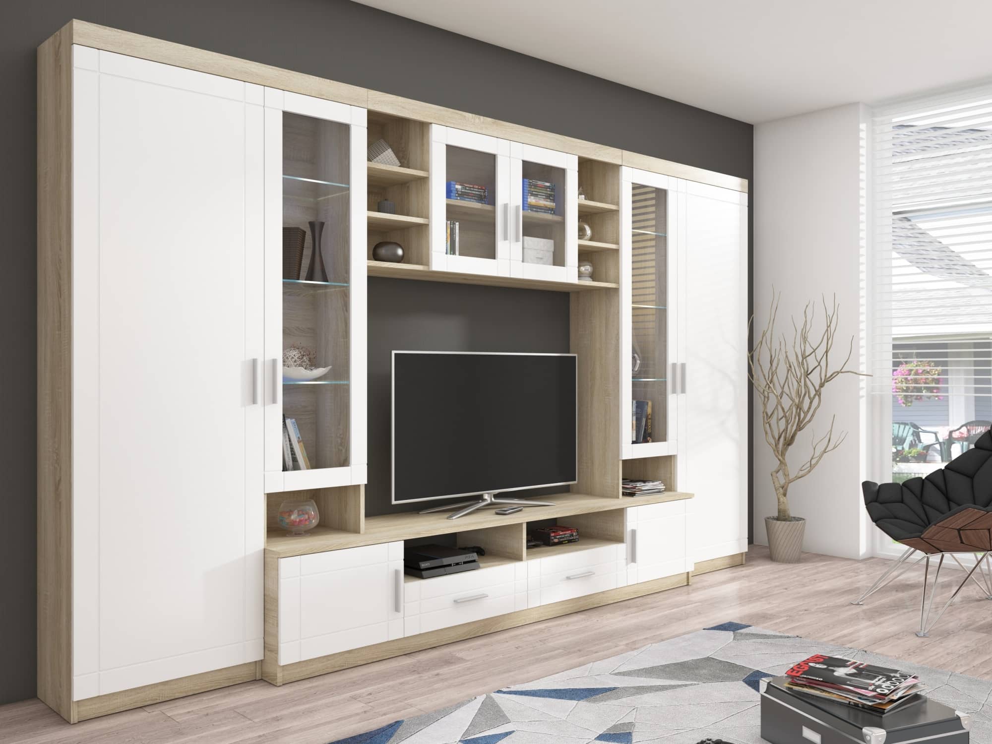 Obývací stěna PARIS, dub sonoma/bílá