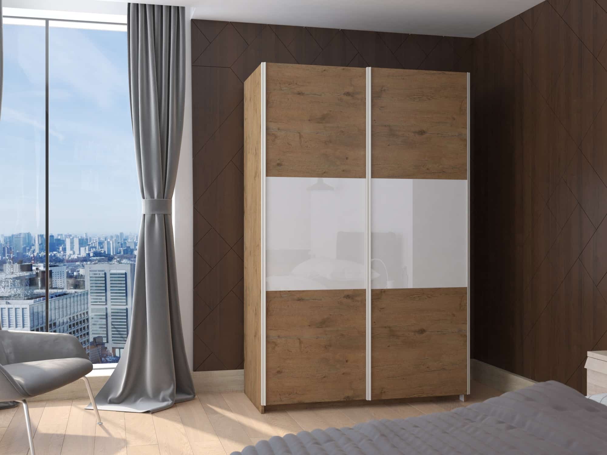 Skříň TREND 130, dub lancelot + MDF krémový lesk