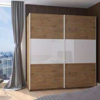 Skříň TREND 190, dub lancelot + MDF krémový lesk