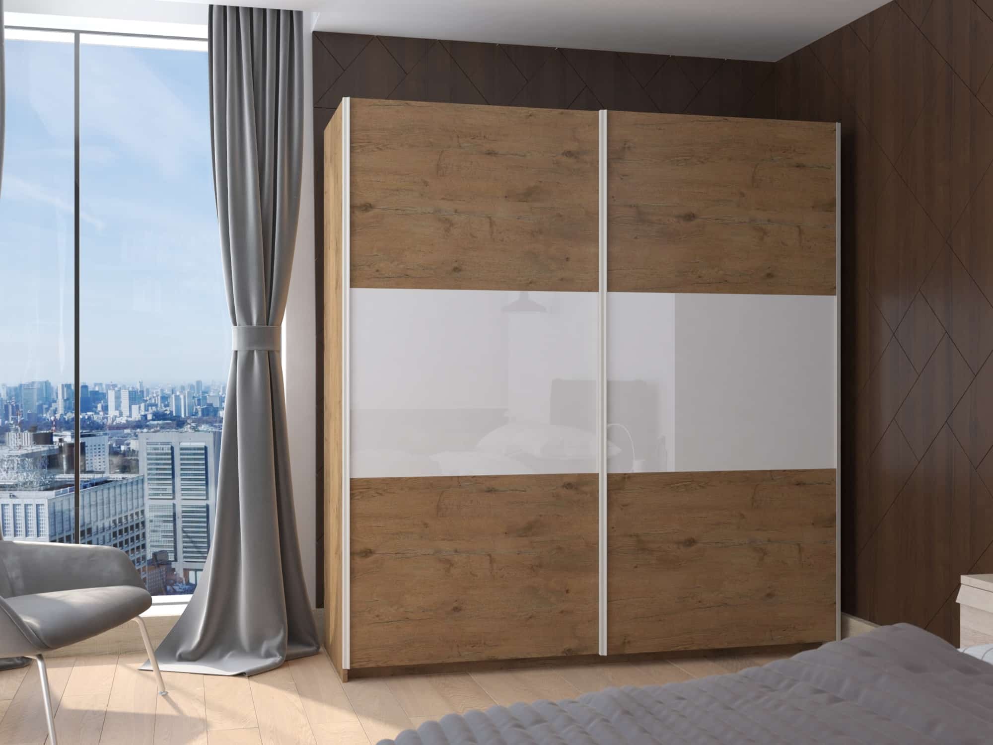 Skříň TREND 190, dub lancelot + MDF krémový lesk